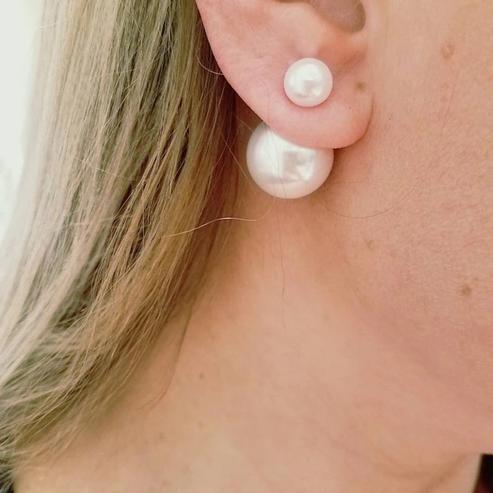 Best Seller! Minimalist Double Sided Pearl Earrings, Gift Post Bead Earrings - Picture 1 of 9